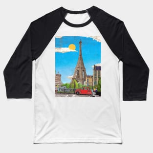 Eiffel Tower Paris France Cityscape Illustration Art Baseball T-Shirt